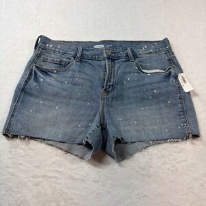 Old Navy Denim Shorts Women 10 Blue NWT Boyfriend Cutoff Bleach Splatter Raw Hem